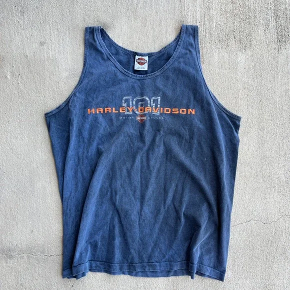 VTG Harley Davidson Blue tank top Made in USA 2004 Fresno CA Size 2XL - Picture 1 of 6